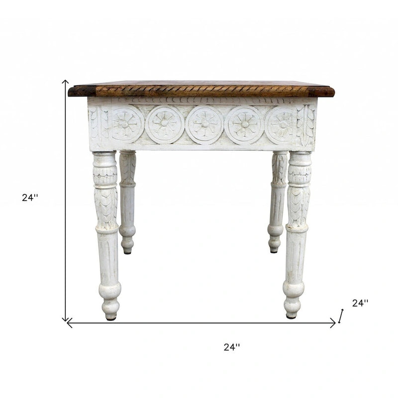 HomeRoots 24 Ivory And Brown Solid Wood Square End Table - 24