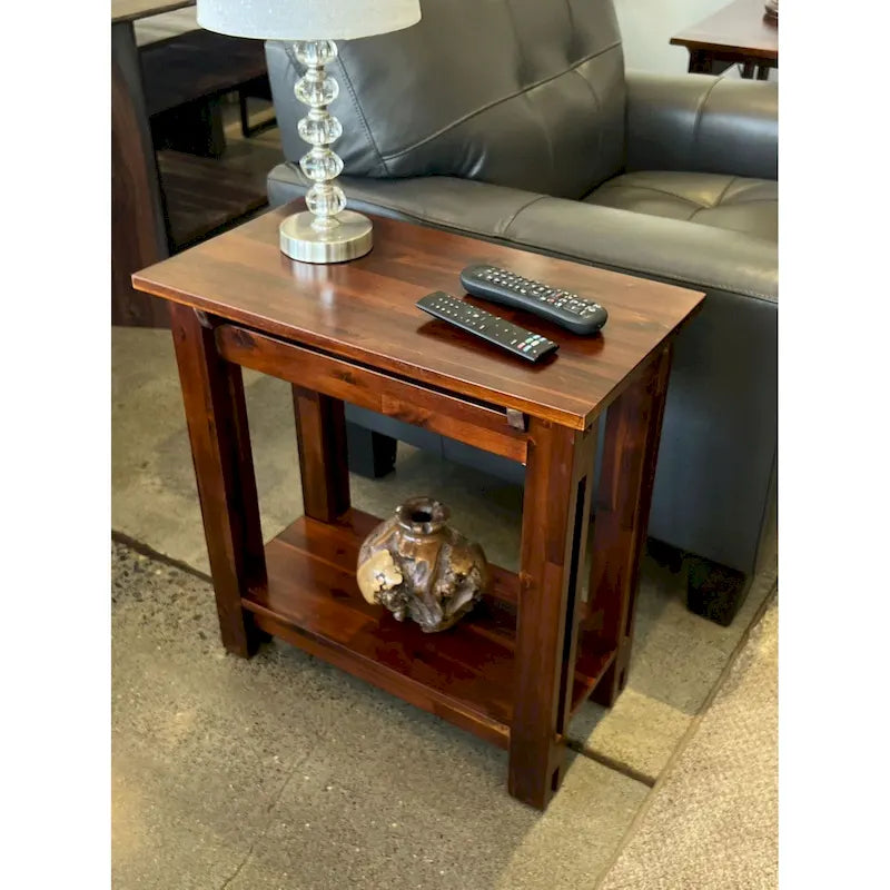 Acacia Wood Architectural Recliner Table with Shelf