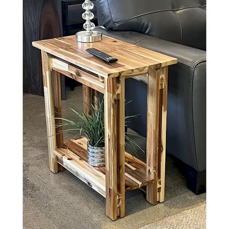 Acacia Wood Architectural Recliner Table with Shelf