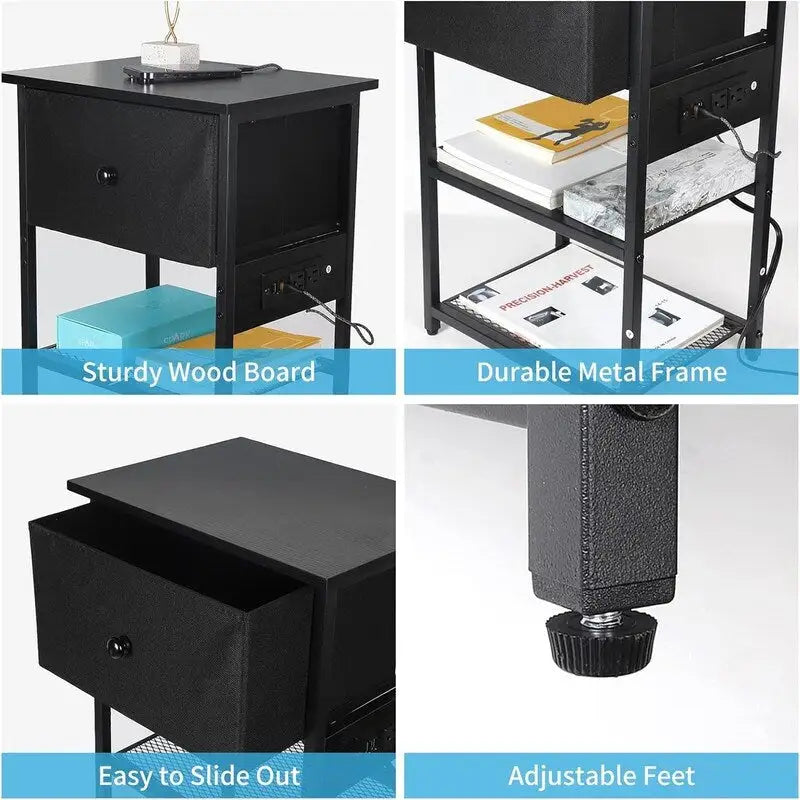 Nightstand with Charging Station - 11.81D x 15.74W x 25.19H