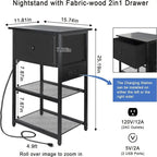Nightstand with Charging Station - 11.81D x 15.74W x 25.19H