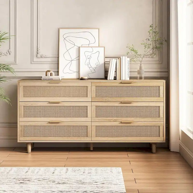 Accent Storage Cabinet with 6-Rattan Drawer