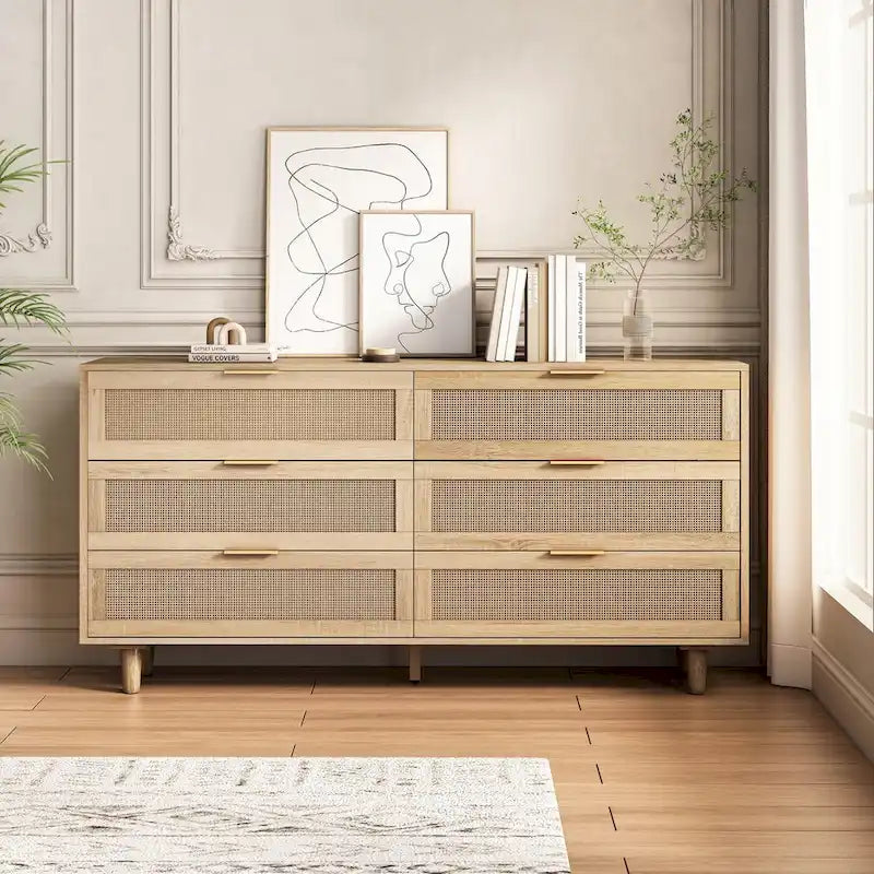 Accent Storage Cabinet with 6-Rattan Drawer