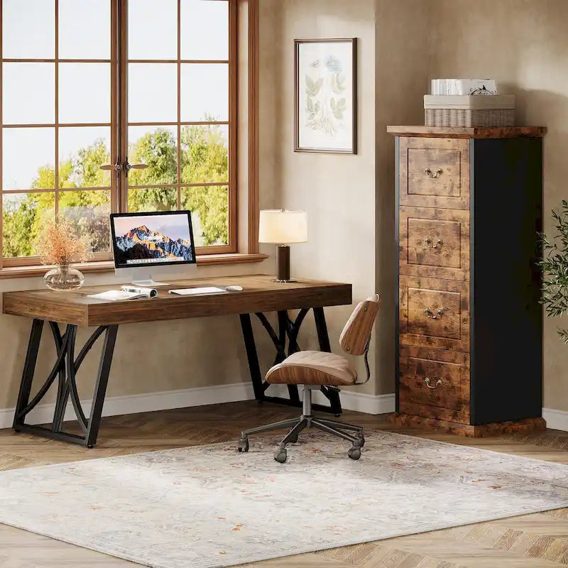 51-Inch Tall 4-Drawer File Cabinet, Wood Vertical Filing Cabinet for A4 /Letter Size