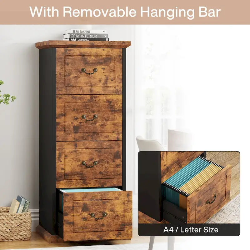 51-Inch Tall 4-Drawer File Cabinet, Wood Vertical Filing Cabinet for A4 /Letter Size