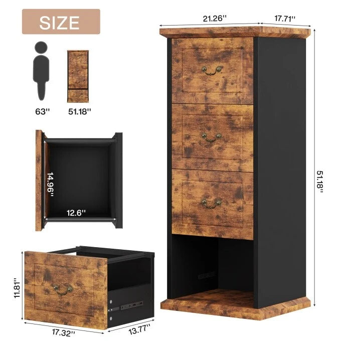 51-Inch Tall 4-Drawer File Cabinet, Wood Vertical Filing Cabinet for A4 /Letter Size