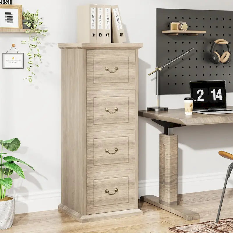 51-Inch Tall 4-Drawer File Cabinet, Wood Vertical Filing Cabinet for A4 /Letter Size