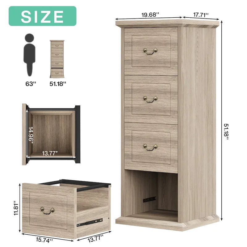 51-Inch Tall 4-Drawer File Cabinet, Wood Vertical Filing Cabinet for A4 /Letter Size