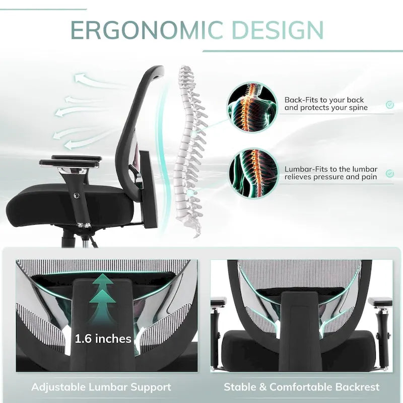 Big and Tall Heavy Duty Ergonomic Mesh Office Chair 500lbs with Wide Thick Seat