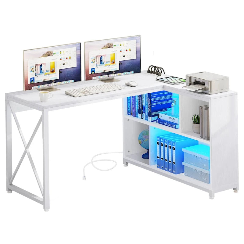 Moasis 55 Reversible L Shaped Desk with Storage Shelves Corner Computer Gaming Desk