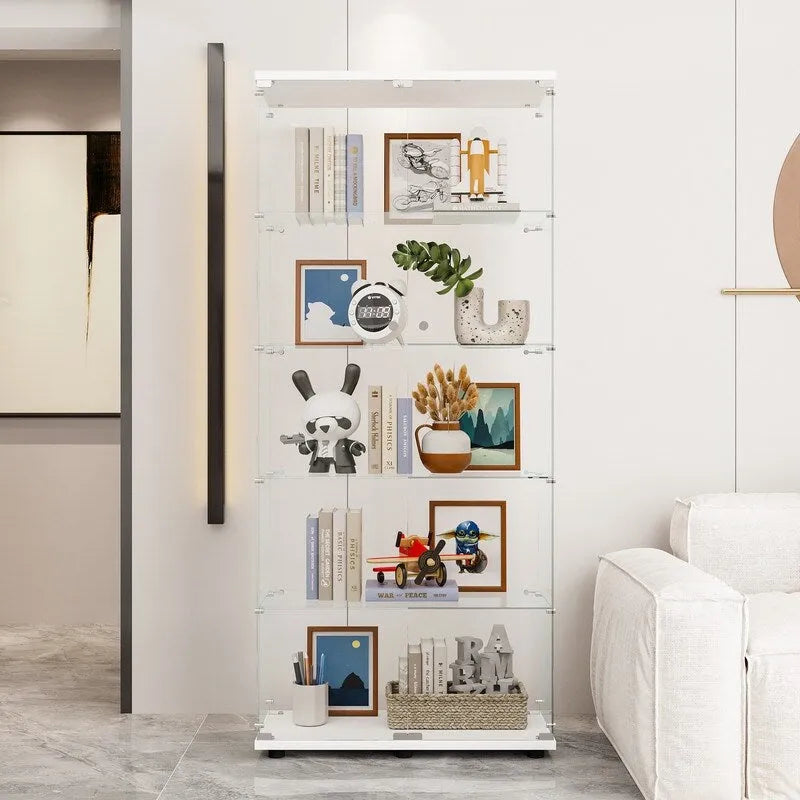 Glass Display Cabinet with 5 Shelves Double Door