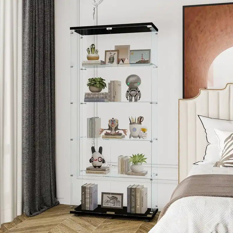 Glass Display Cabinet with 5 Shelves Double Door