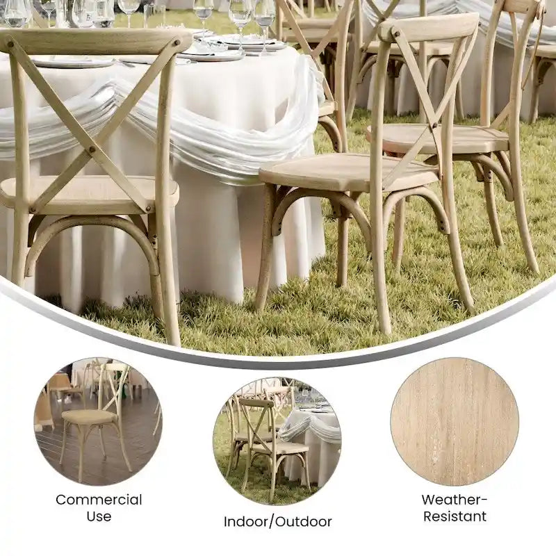 Indoor/Outdoor Commercial Grade Wood Look Resin Cross Back Chair - 19.25W x 19.75D x 35.25H