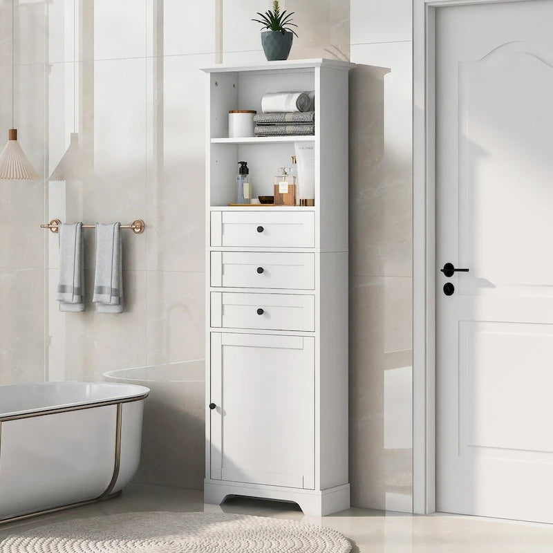 68 Tall Freestanding Bathroom Cabinet with 3 Drawers and Adjustable Shelves