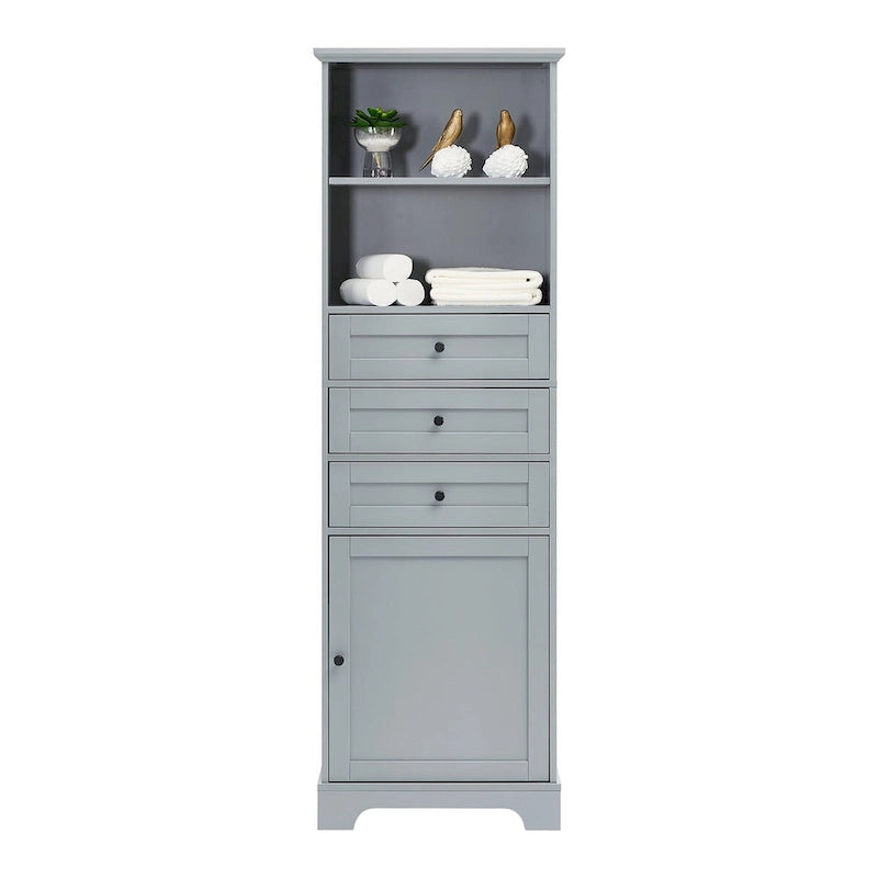 68 Tall Freestanding Bathroom Cabinet with 3 Drawers and Adjustable Shelves