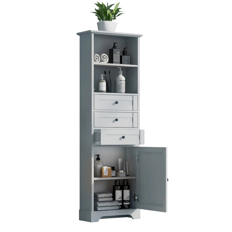 68 Tall Freestanding Bathroom Cabinet with 3 Drawers and Adjustable Shelves