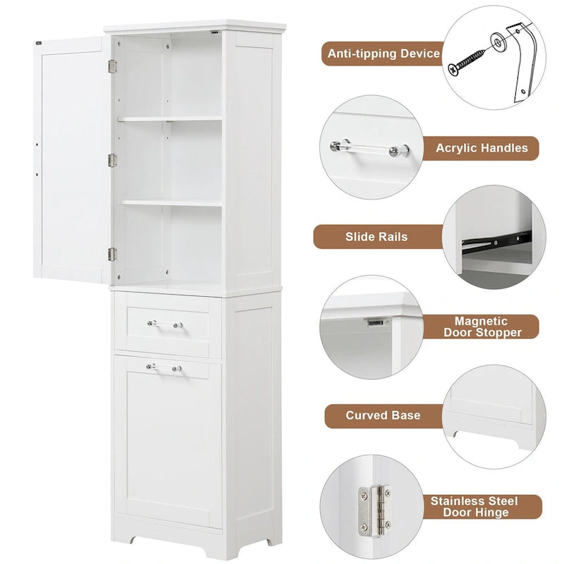 20 in. W x 13 in. D x 68.1 in. H Linen Cabinet with 2-Different Size Drawers and Adjustable Shelf