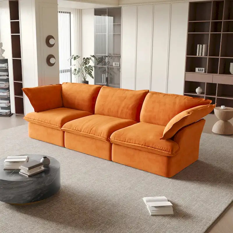 Modular Sectional Sofa Couch, Velvet 3 or 4 Seater Sofa, Minimalist Style Comfy Sofa Couch for Living Room Apartment