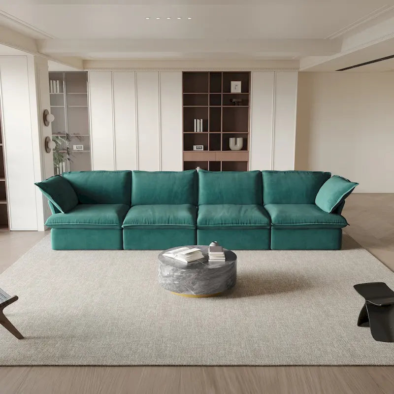 Modular Sectional Sofa Couch, Velvet 3 or 4 Seater Sofa, Minimalist Style Comfy Sofa Couch for Living Room Apartment