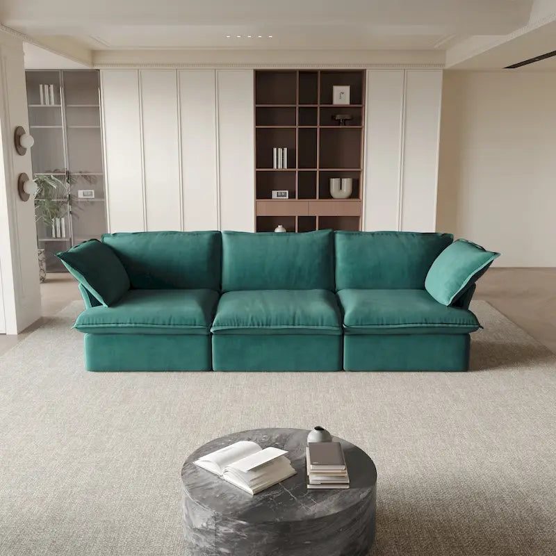 Modular Sectional Sofa Couch, Velvet 3 or 4 Seater Sofa, Minimalist Style Comfy Sofa Couch for Living Room Apartment