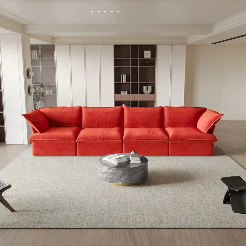 Modular Sectional Sofa Couch, Velvet 3 or 4 Seater Sofa, Minimalist Style Comfy Sofa Couch for Living Room Apartment
