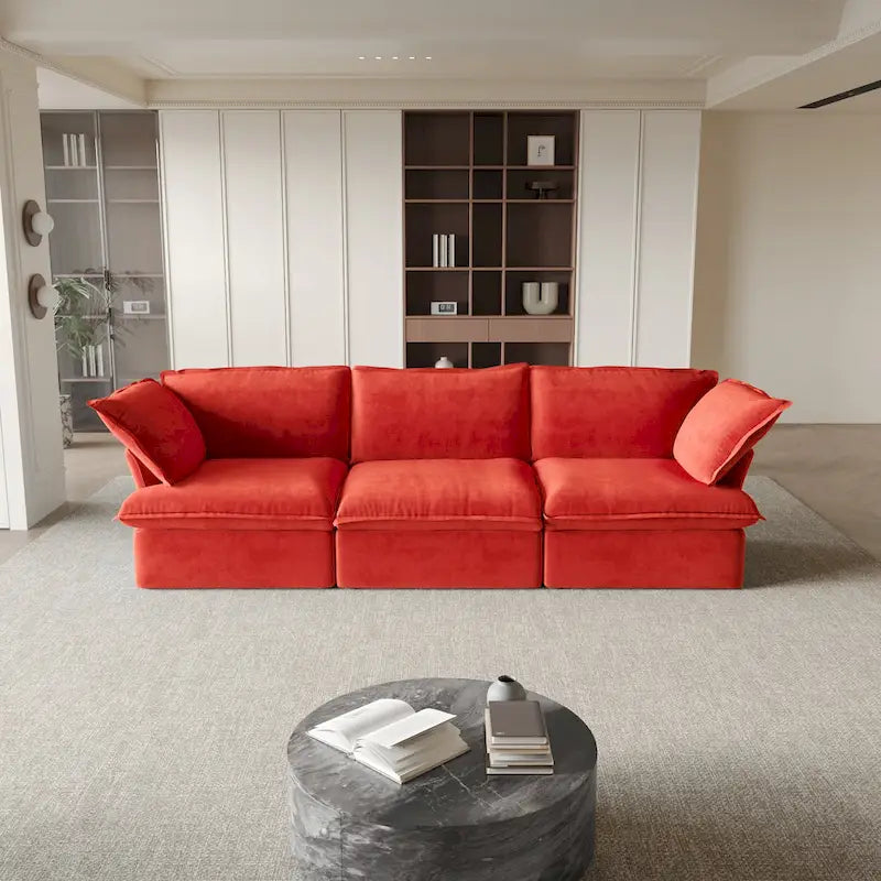 Modular Sectional Sofa Couch, Velvet 3 or 4 Seater Sofa, Minimalist Style Comfy Sofa Couch for Living Room Apartment