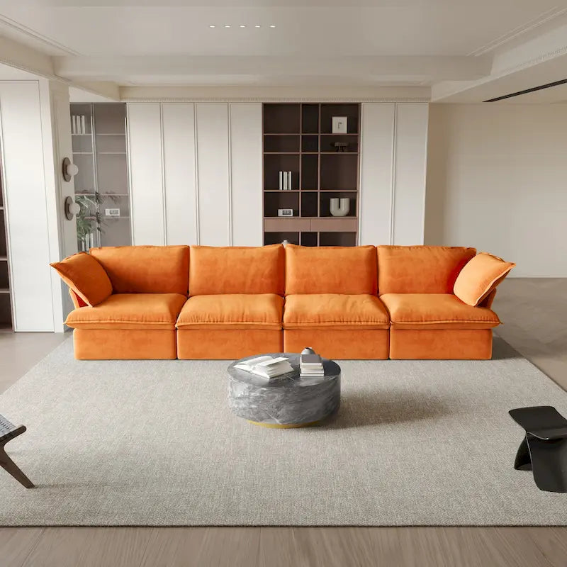 Modular Sectional Sofa Couch, Velvet 3 or 4 Seater Sofa, Minimalist Style Comfy Sofa Couch for Living Room Apartment