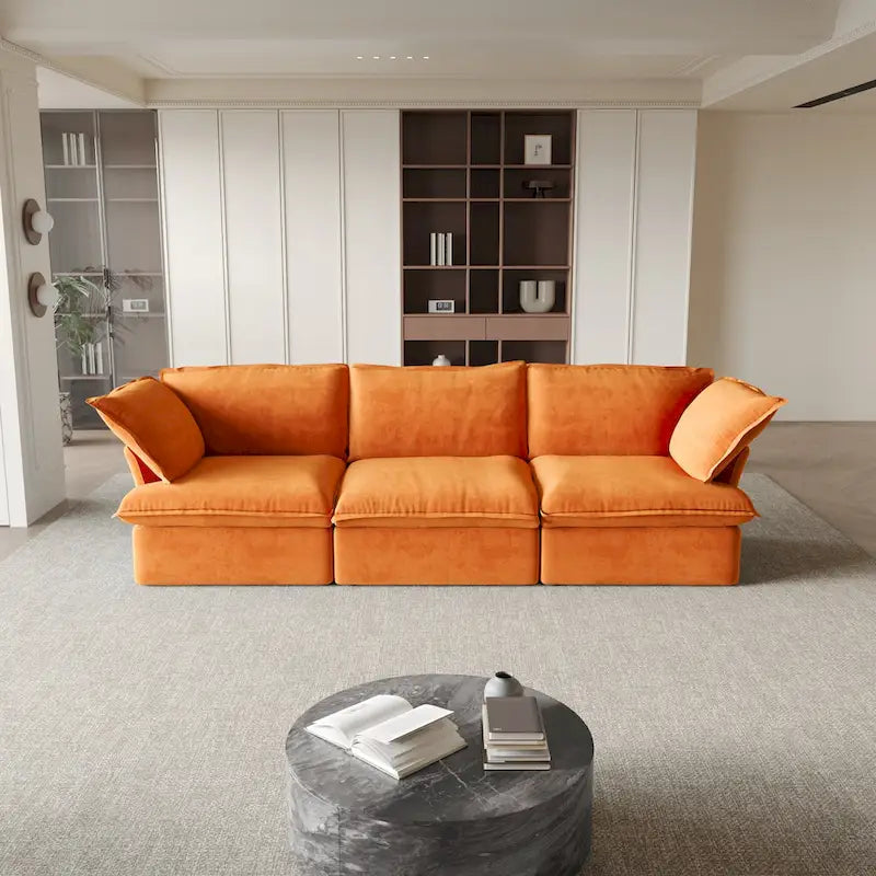 Modular Sectional Sofa Couch, Velvet 3 or 4 Seater Sofa, Minimalist Style Comfy Sofa Couch for Living Room Apartment