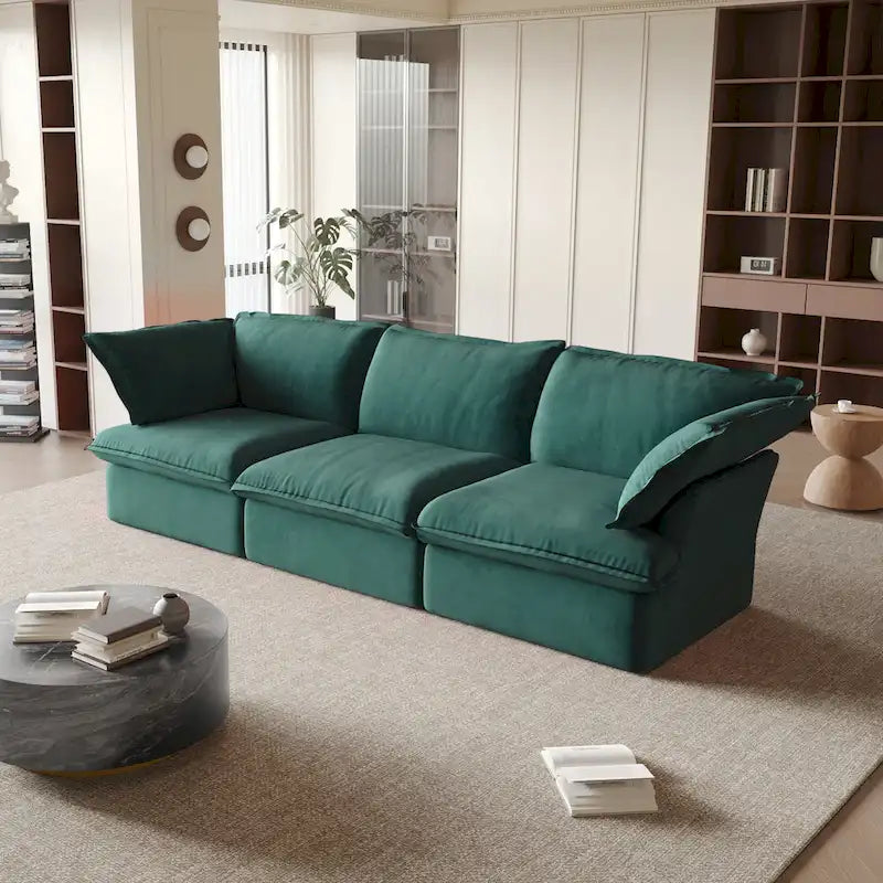 Modular Sectional Sofa Couch, Velvet 3 or 4 Seater Sofa, Minimalist Style Comfy Sofa Couch for Living Room Apartment