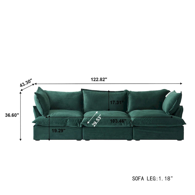 Modular Sectional Sofa Couch, Velvet 3 or 4 Seater Sofa, Minimalist Style Comfy Sofa Couch for Living Room Apartment