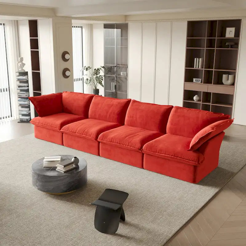 Modular Sectional Sofa Couch, Velvet 3 or 4 Seater Sofa, Minimalist Style Comfy Sofa Couch for Living Room Apartment
