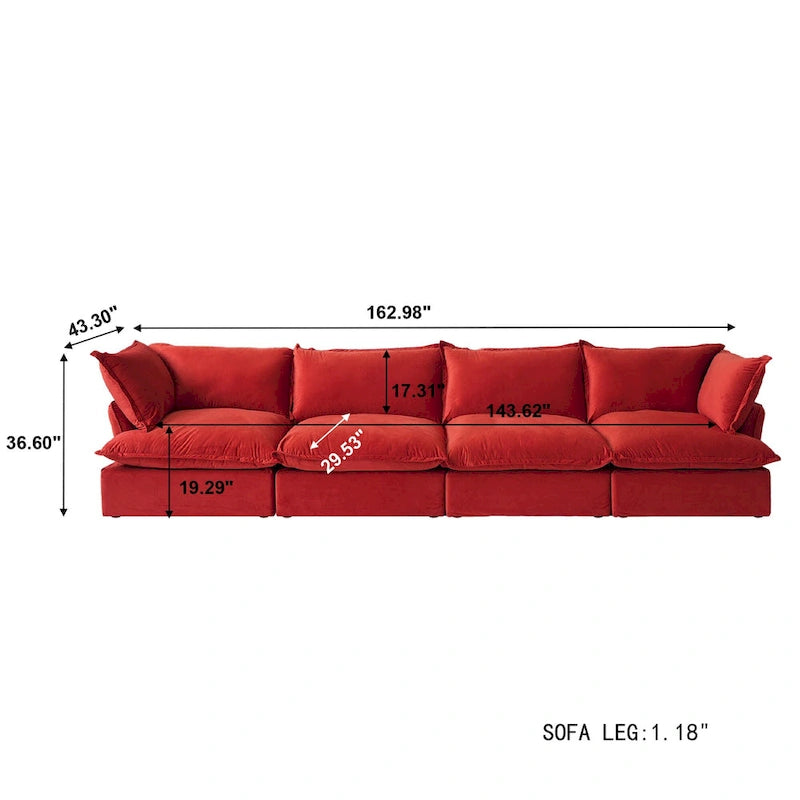 Modular Sectional Sofa Couch, Velvet 3 or 4 Seater Sofa, Minimalist Style Comfy Sofa Couch for Living Room Apartment