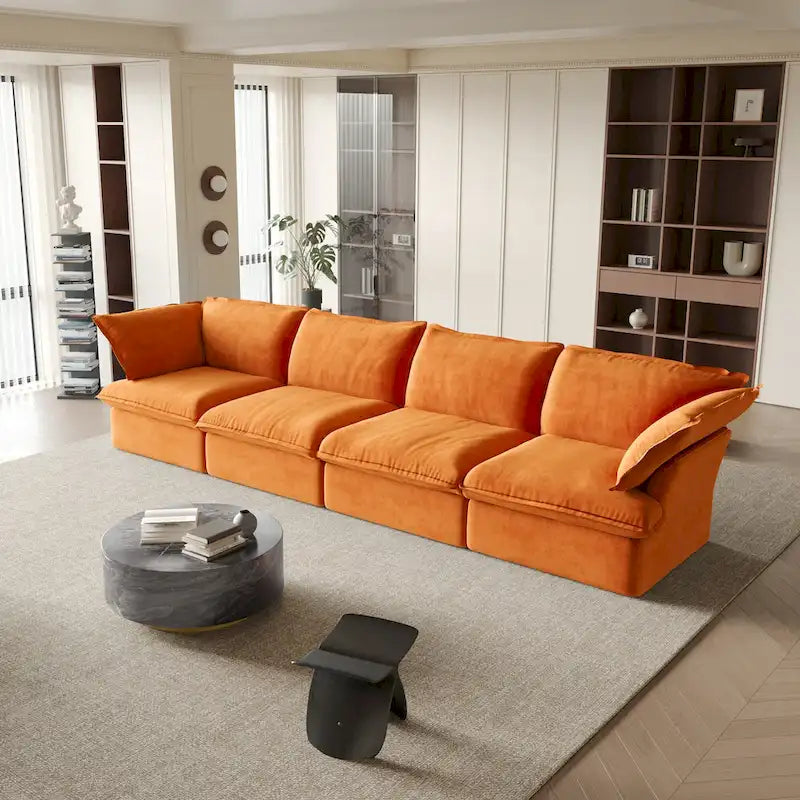 Modular Sectional Sofa Couch, Velvet 3 or 4 Seater Sofa, Minimalist Style Comfy Sofa Couch for Living Room Apartment