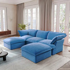 U Shape Couch Sectional for Living Room, Velvet Convertible Sectional Sofa With Ottomans