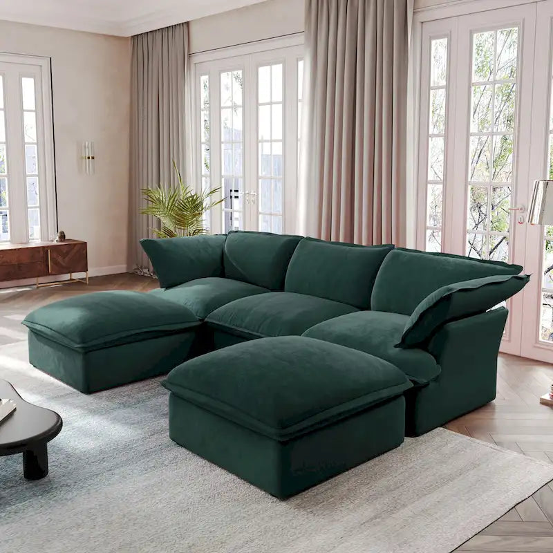 U Shape Couch Sectional for Living Room, Velvet Convertible Sectional Sofa With Ottomans