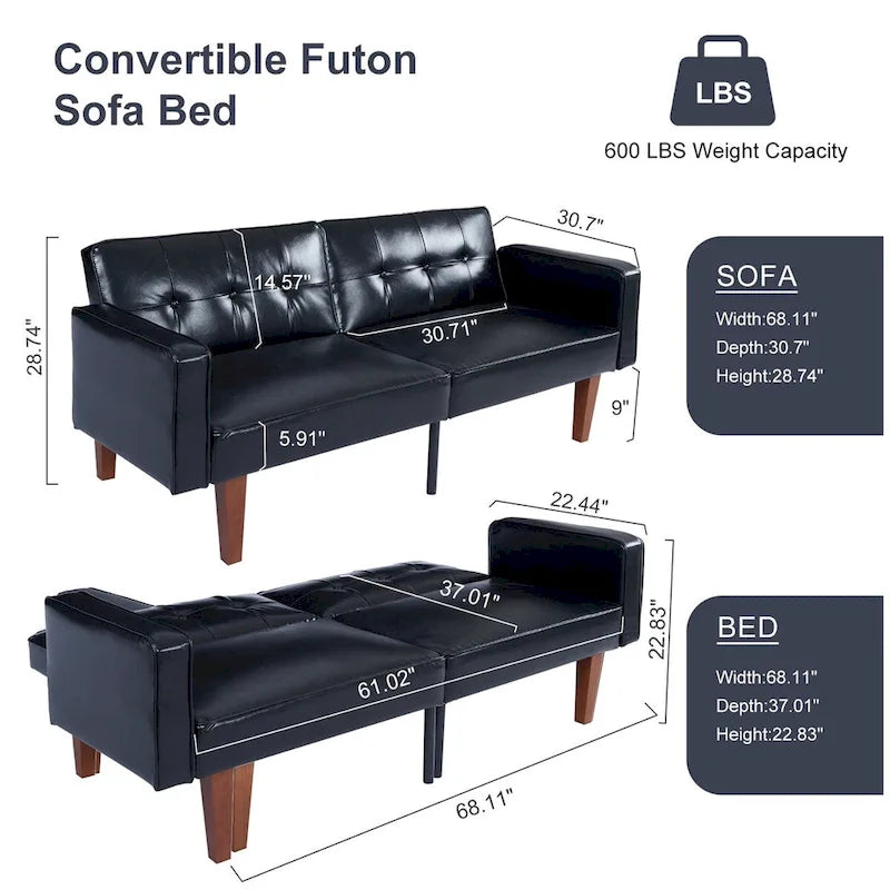 Futon Sofa Bed Couch Memory Foam Futon Convertible Couch Bed Sleeper for Living Room - 68.11*30.11*28.74