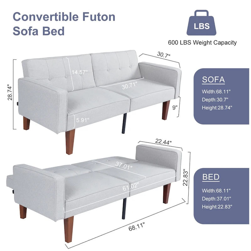 Futon Sofa Bed Couch Memory Foam Futon Convertible Couch Bed Sleeper for Living Room - 68.11*30.11*28.74
