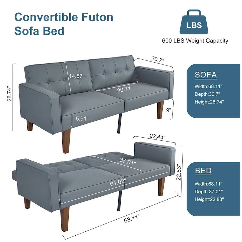 Futon Sofa Bed Couch Memory Foam Futon Convertible Couch Bed Sleeper for Living Room - 68.11*30.11*28.74