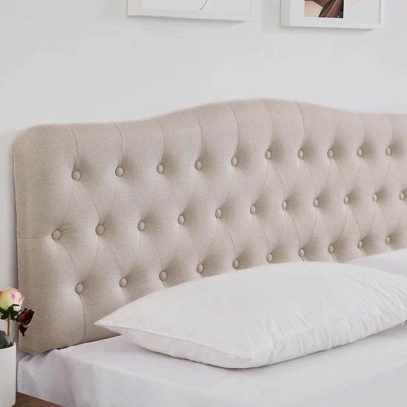 Upholstered King Headboard, Button Diamond Tufted Headboard with Adjustable Height ,Linen Fabric Padded Headboard