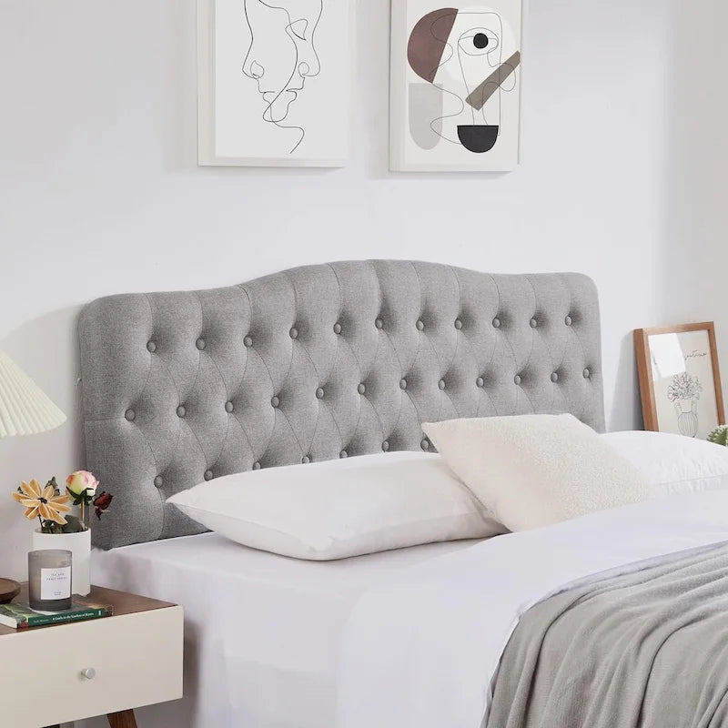Upholstered King Headboard, Button Diamond Tufted Headboard with Adjustable Height ,Linen Fabric Padded Headboard