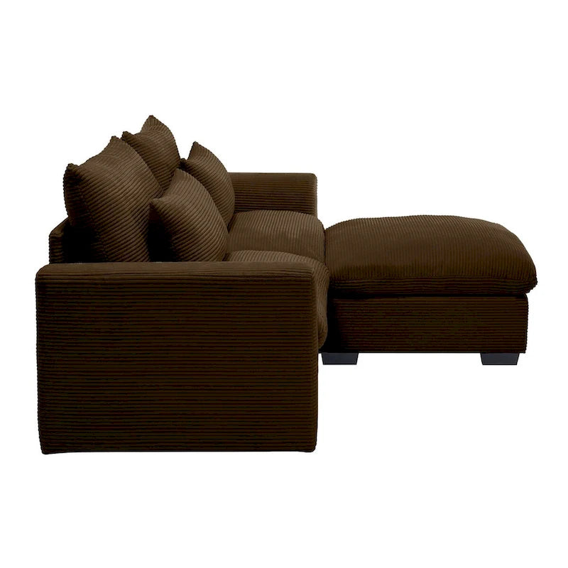 Sectional Sofa Comfy Corduroy Couch with Pillows and Round Armrests,Corduroy Sofa Sleeper Deep Couches with Storage Ottoman