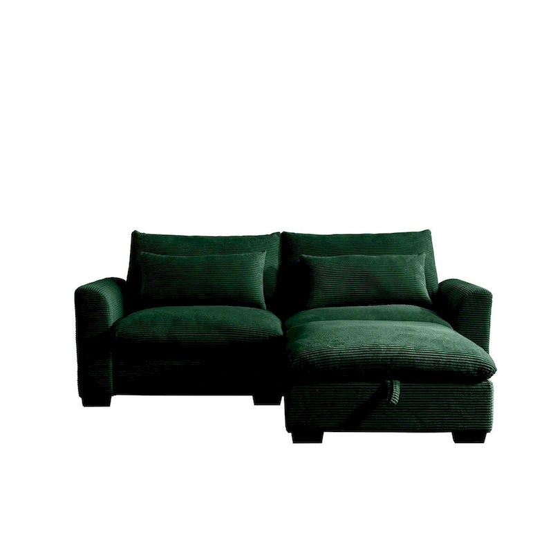 Sectional Sofa Comfy Corduroy Couch with Pillows and Round Armrests,Corduroy Sofa Sleeper Deep Couches with Storage Ottoman