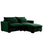 Sectional Sofa Comfy Corduroy Couch with Pillows and Round Armrests,Corduroy Sofa Sleeper Deep Couches with Storage Ottoman