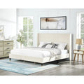 Beige Velvet Wingback Platform Bed, King, No Box Spring Need, Easy to Assemble