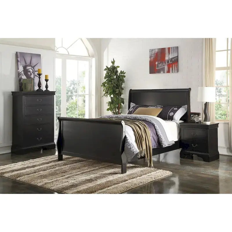 Modern Eastern King Bed with Sleigh Design Headboard and Footboard