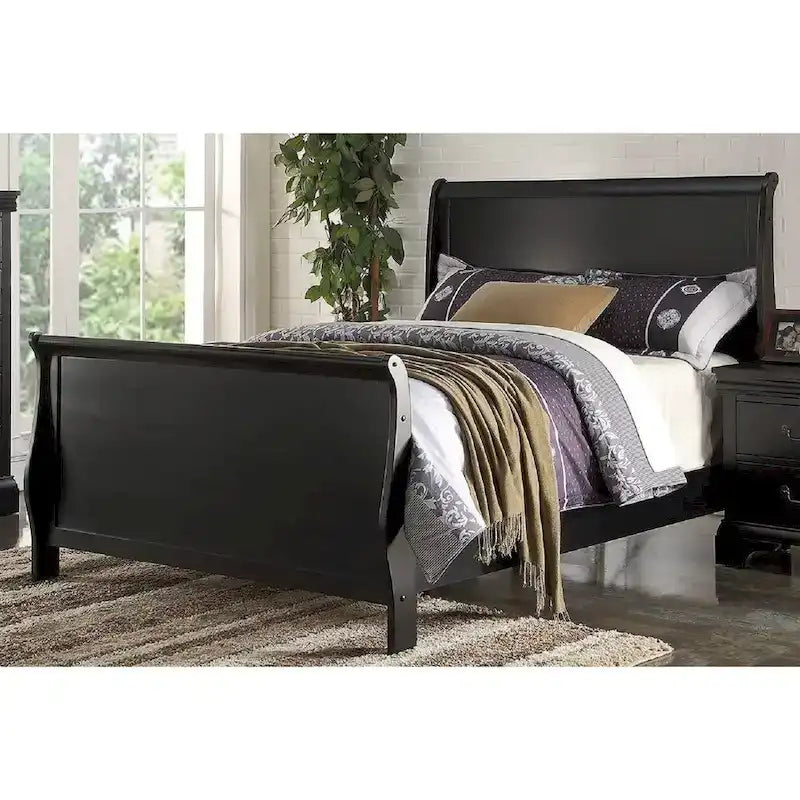 Modern Eastern King Bed with Sleigh Design Headboard and Footboard