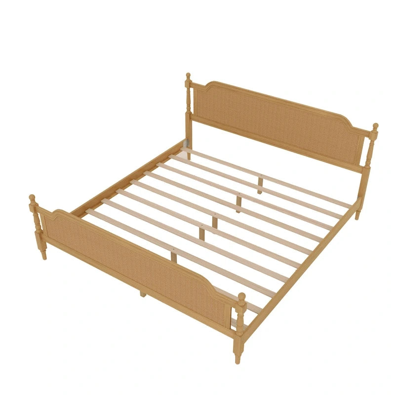 Traditional Style Rattan Platform Bed Frame No Box Spring Needed