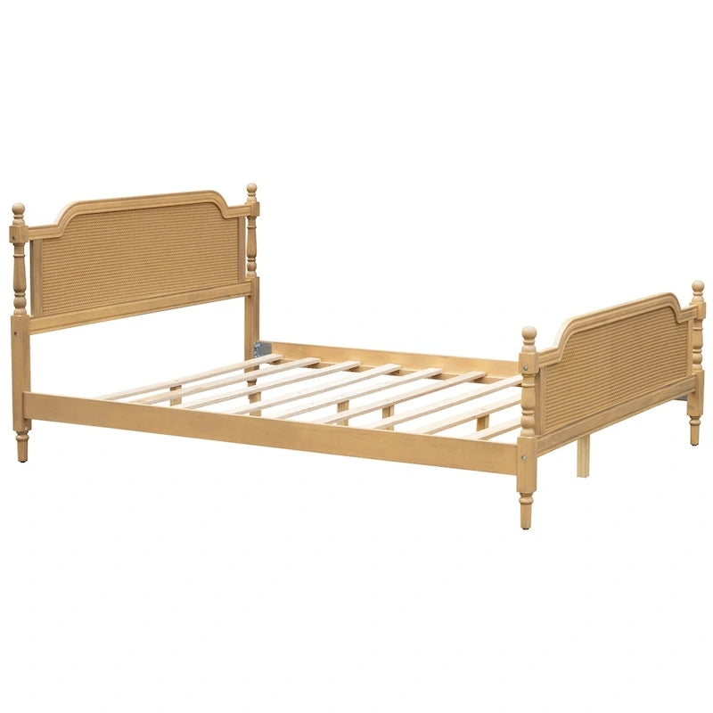 Traditional Style Rattan Platform Bed Frame No Box Spring Needed