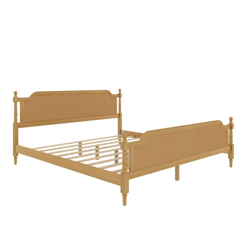 Traditional Style Rattan Platform Bed Frame No Box Spring Needed