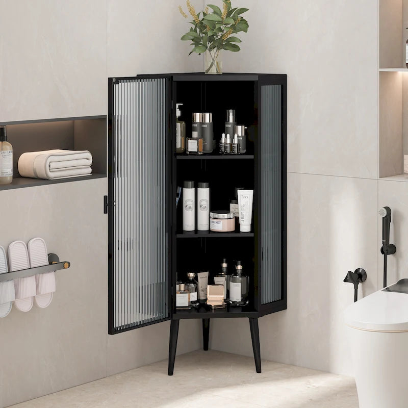 3-Tiers Coner Cabinet With Glass Door